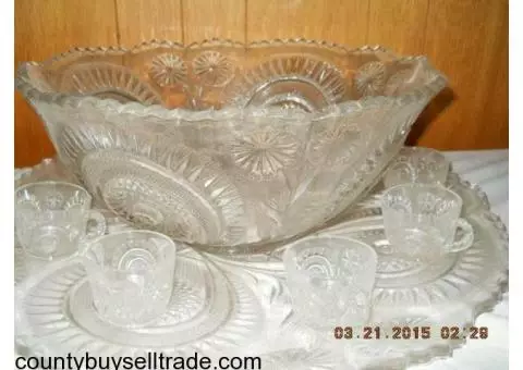 Crystal Punch Bowl and Cups