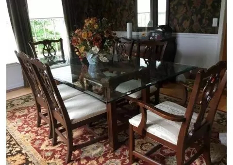 Dining room table and chairs by Ethan Allen.   Dresser